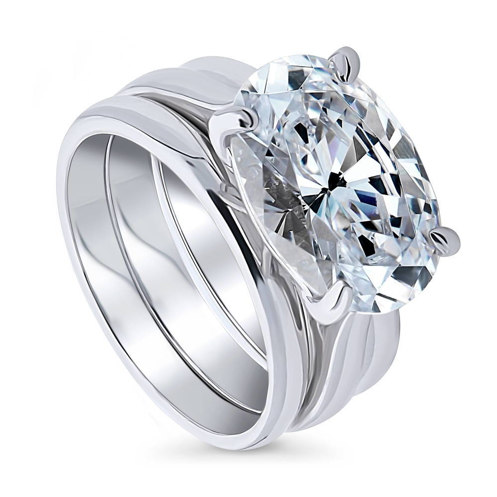Front view of East-West Solitaire CZ Ring Set in Sterling Silver