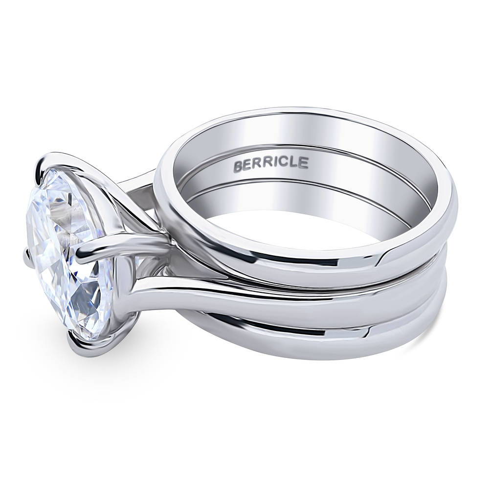 Angle view of East-West Solitaire CZ Ring Set in Sterling Silver