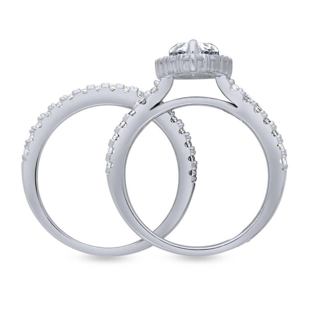 Alternate view of Halo Pear CZ Ring Set in Sterling Silver