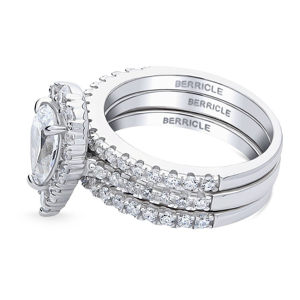 Angle view of Halo Pear CZ Ring Set in Sterling Silver