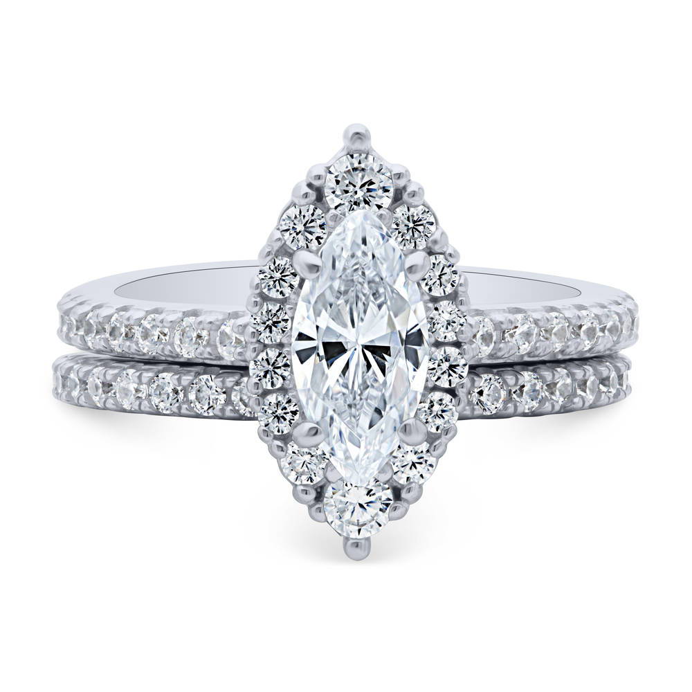 Halo Marquise CZ Ring Set in Sterling Silver, 1 of 13