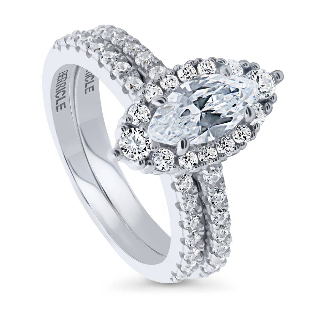 Front view of Halo Marquise CZ Ring Set in Sterling Silver, 3 of 12