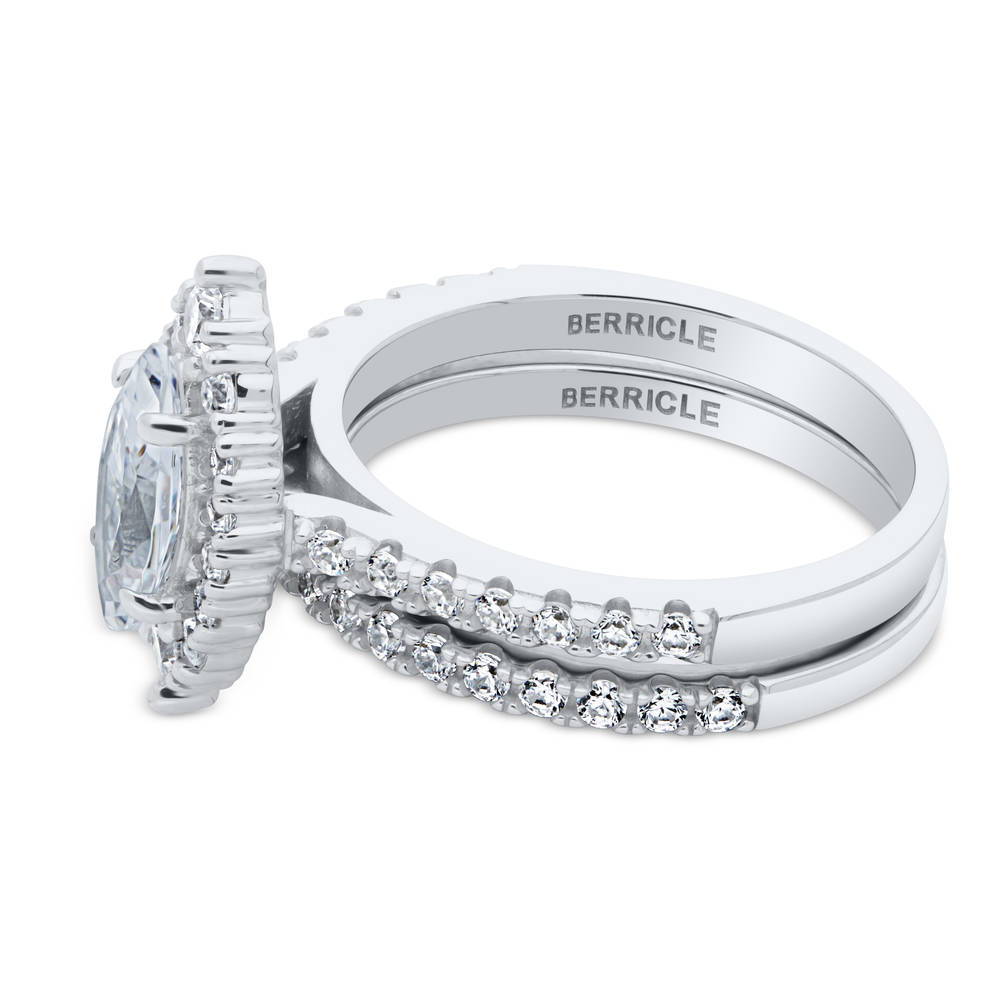 Angle view of Halo Marquise CZ Ring Set in Sterling Silver, 4 of 12
