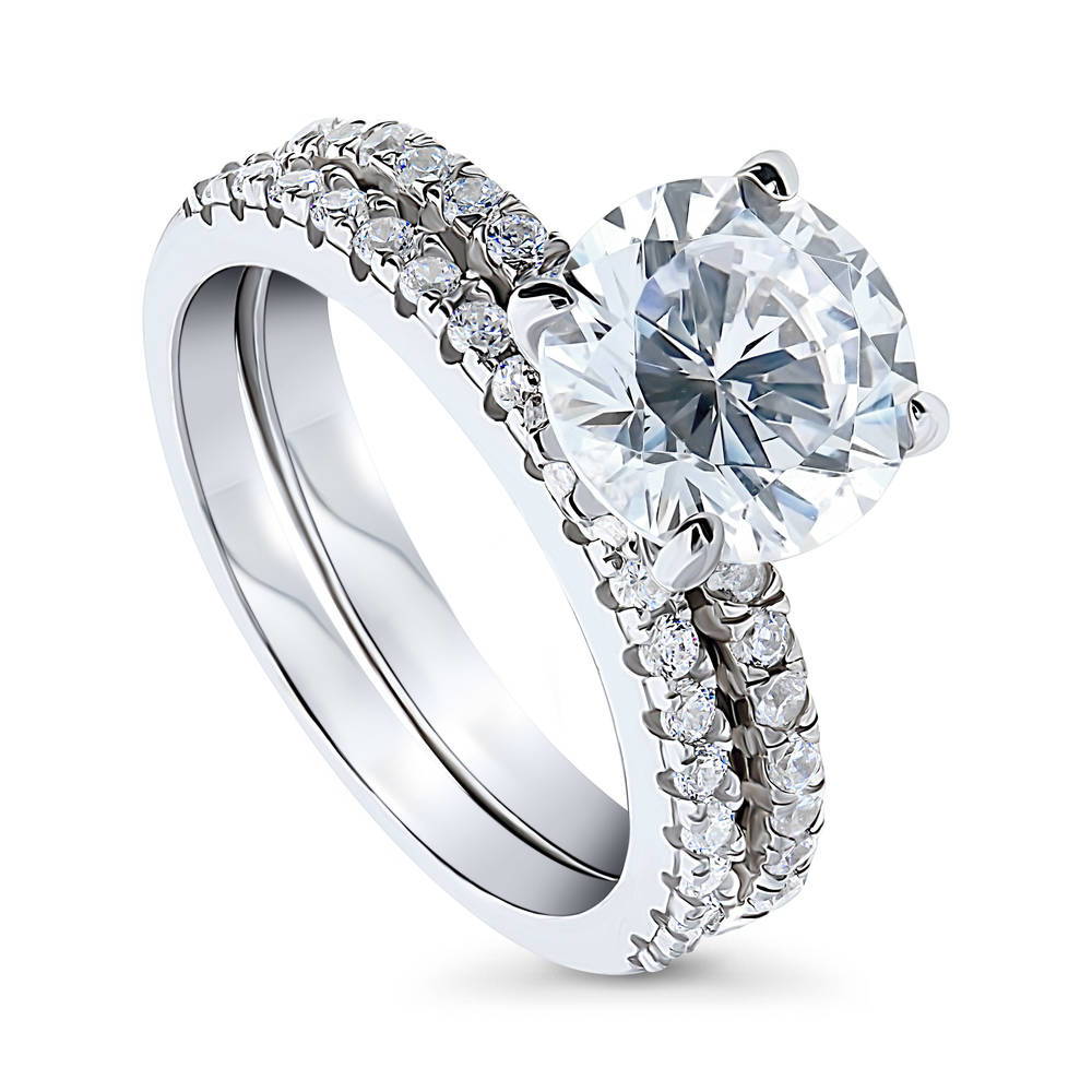 Hidden Halo Solitaire CZ Ring Set in Sterling Silver, 4 of 13