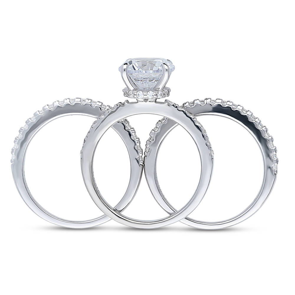 Alternate view of Hidden Halo Solitaire CZ Ring Set in Sterling Silver