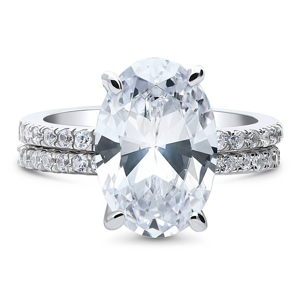 Hidden Halo Solitaire CZ Ring Set in Sterling Silver