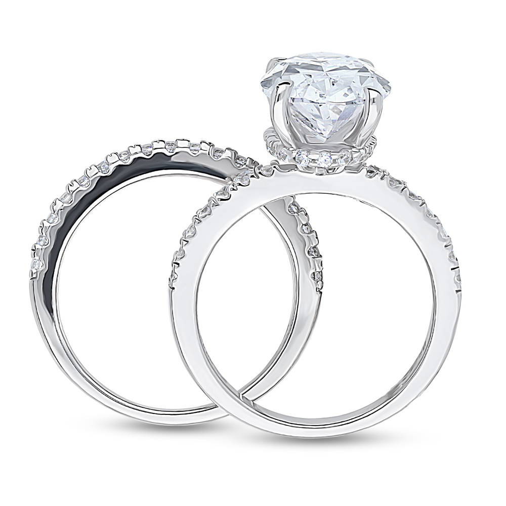 Alternate view of Hidden Halo Solitaire CZ Ring Set in Sterling Silver