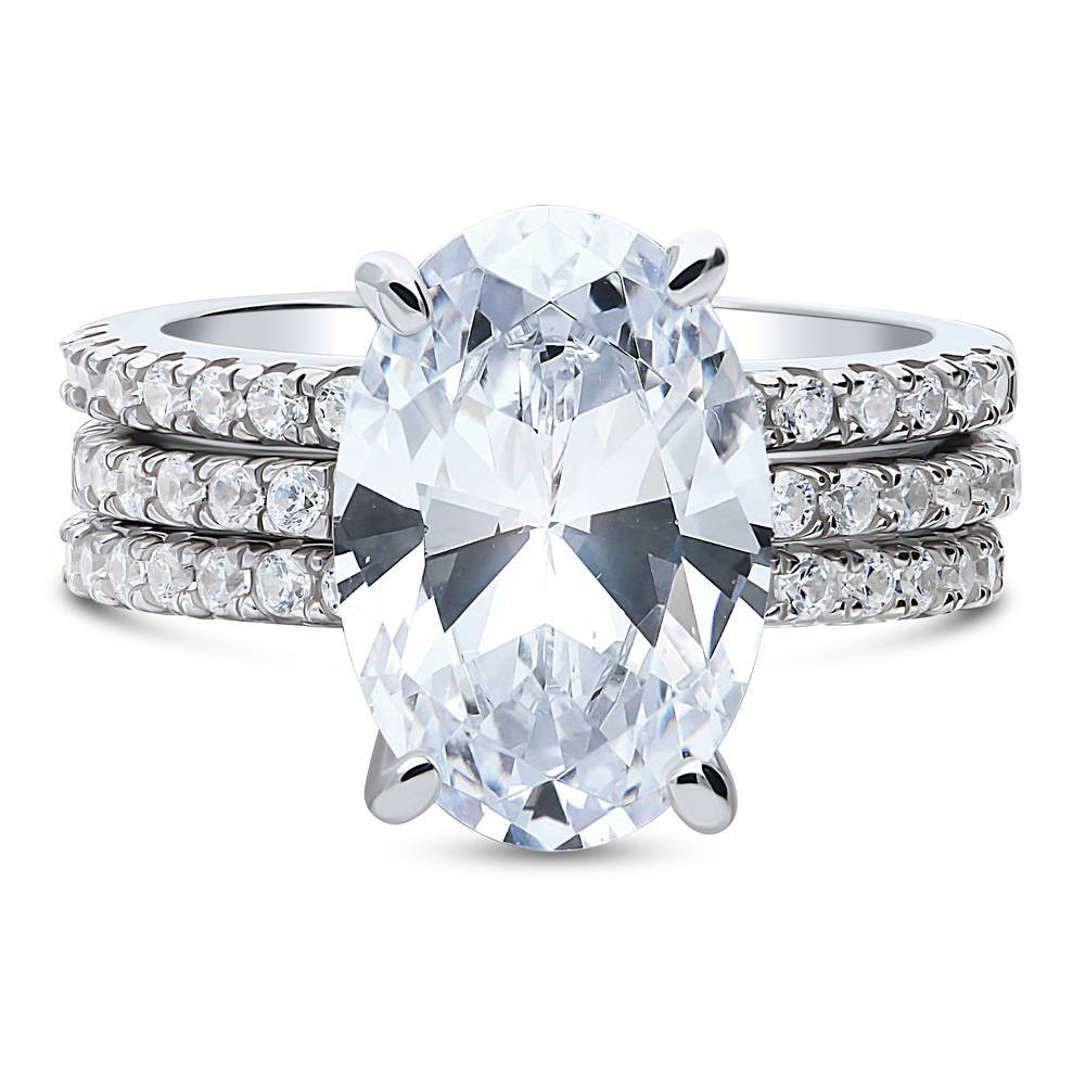 Hidden Halo Solitaire CZ Ring Set in Sterling Silver