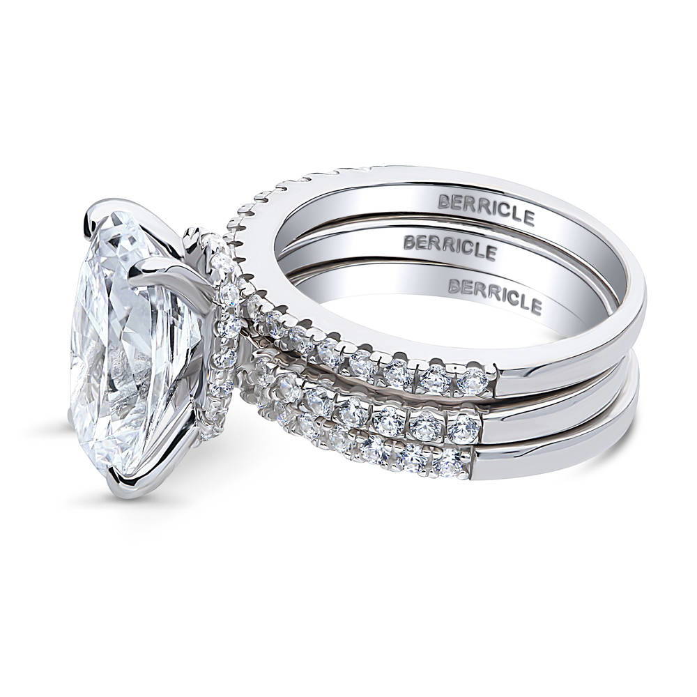 Angle view of Hidden Halo Solitaire CZ Ring Set in Sterling Silver