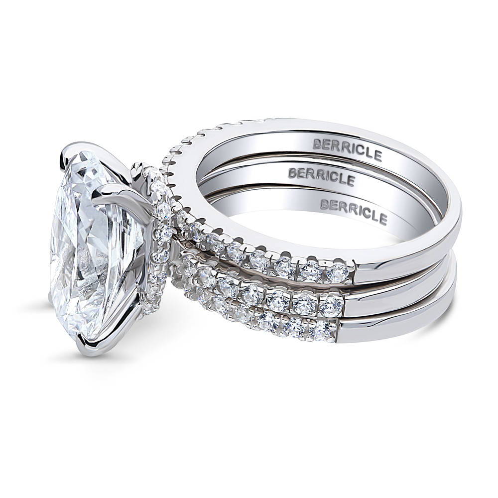 Hidden Halo Solitaire CZ Ring Set in Sterling Silver