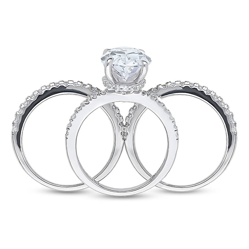 Alternate view of Hidden Halo Solitaire CZ Ring Set in Sterling Silver