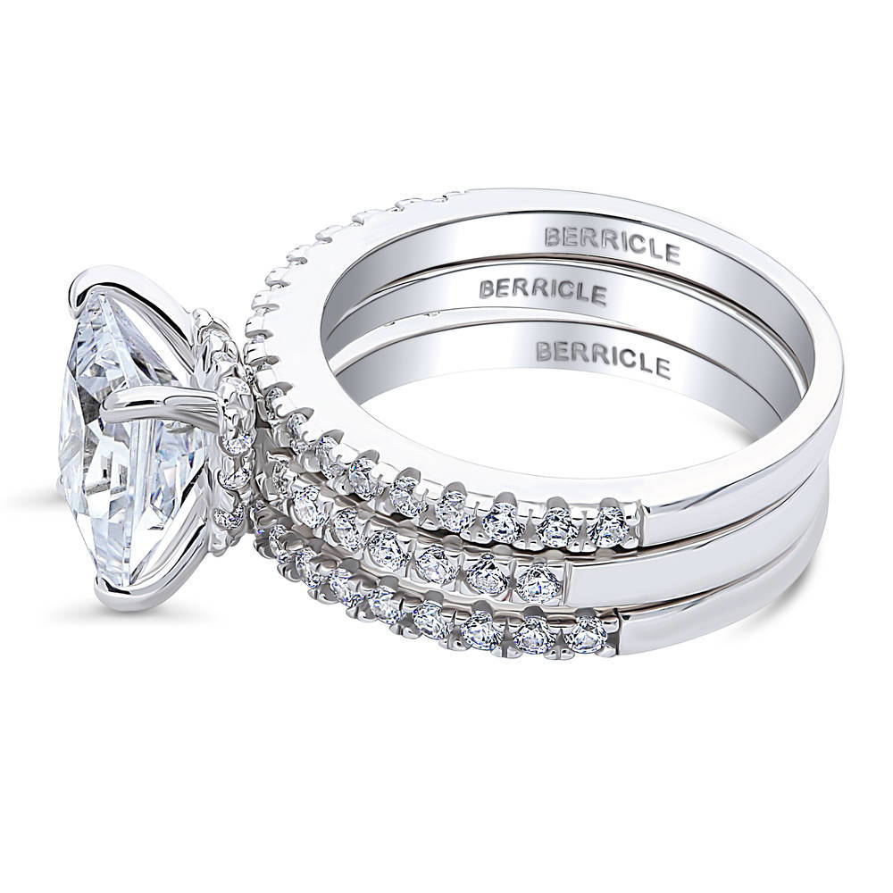 Hidden Halo Solitaire CZ Ring Set in Sterling Silver
