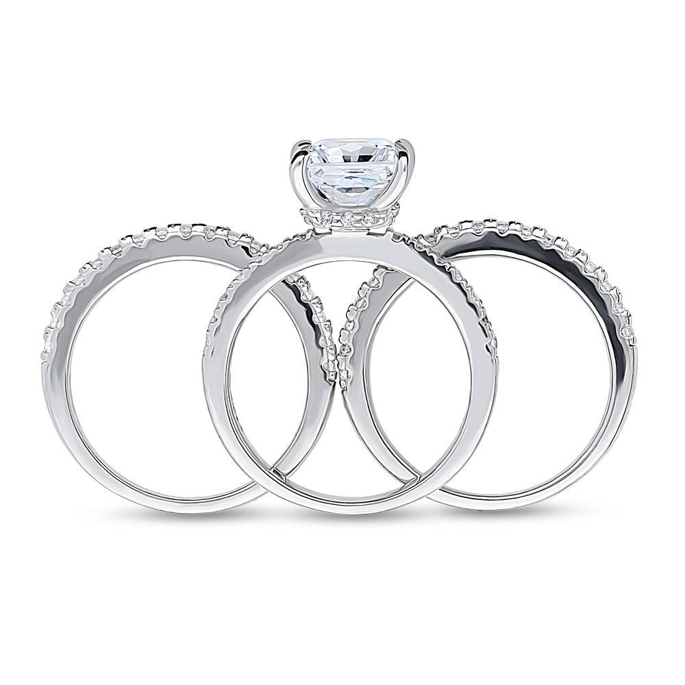 Alternate view of Hidden Halo Solitaire CZ Ring Set in Sterling Silver