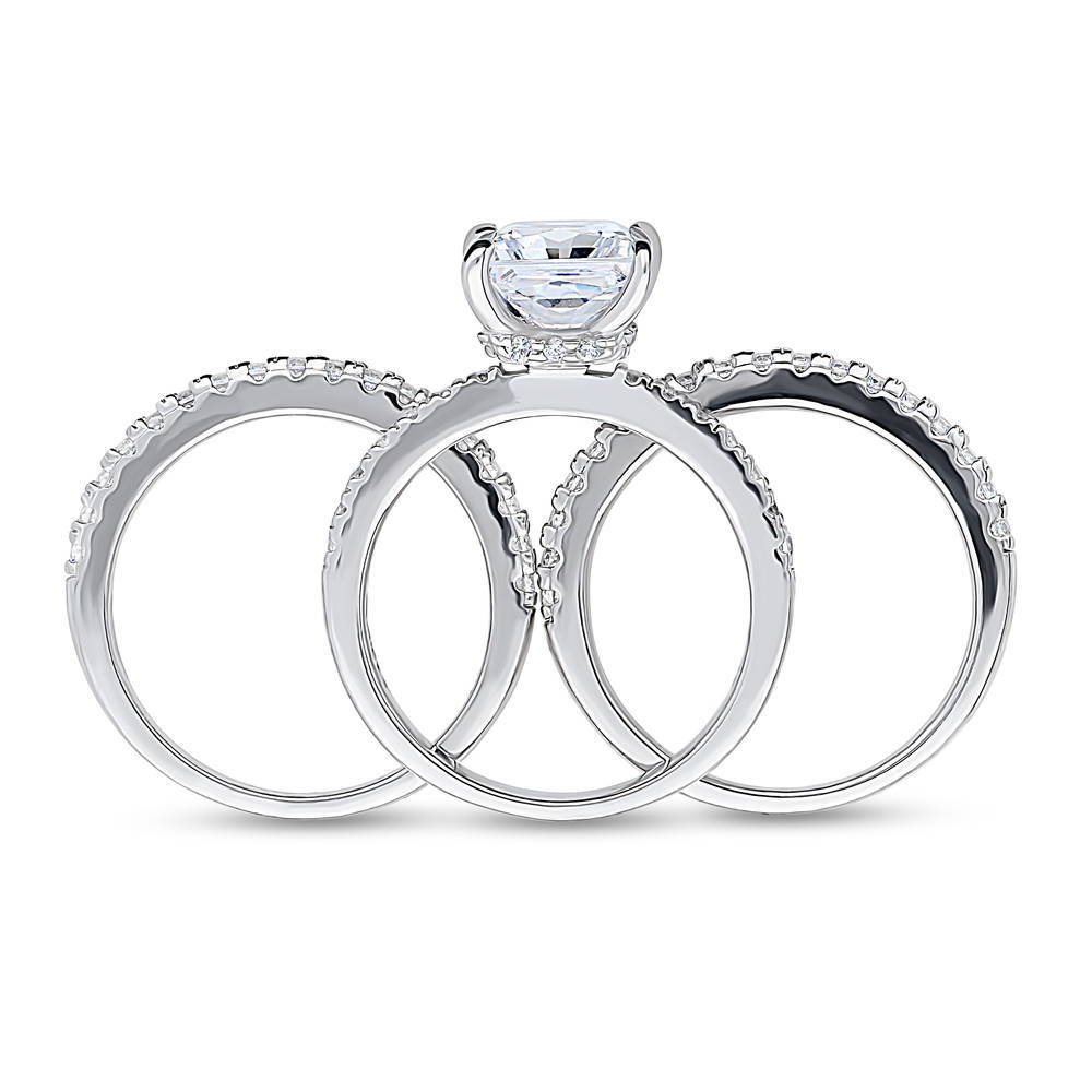 Hidden Halo Solitaire CZ Ring Set in Sterling Silver