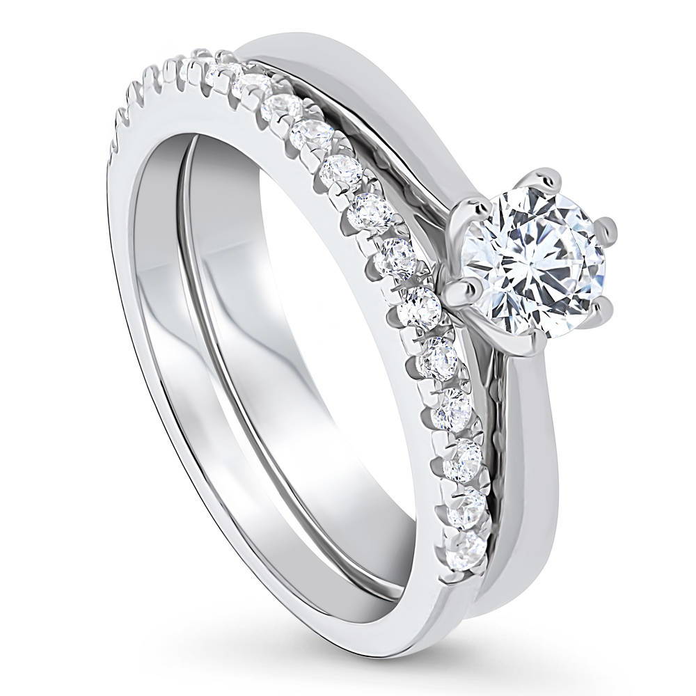 Front view of Solitaire 0.45ct Round CZ Ring Set in Sterling Silver