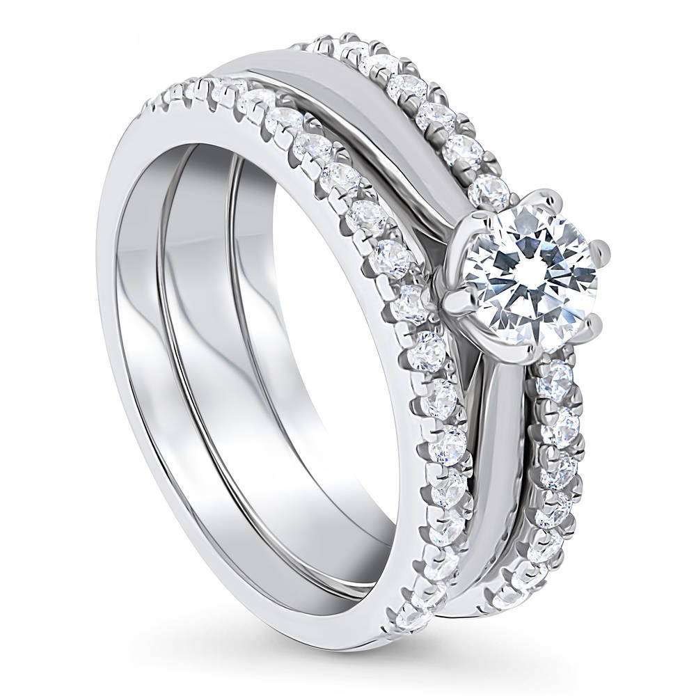 Front view of Solitaire 0.45ct Round CZ Ring Set in Sterling Silver, 3 of 16