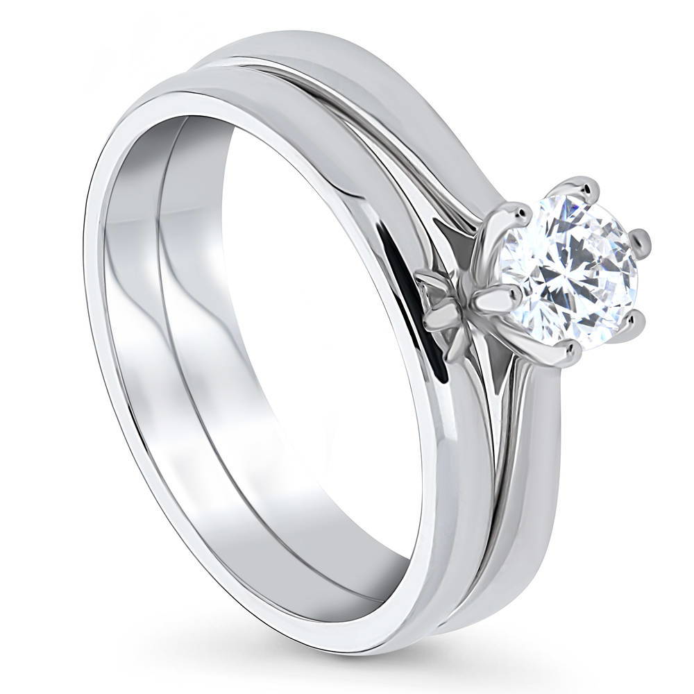 Front view of Solitaire 0.45ct Round CZ Ring Set in Sterling Silver, 4 of 17