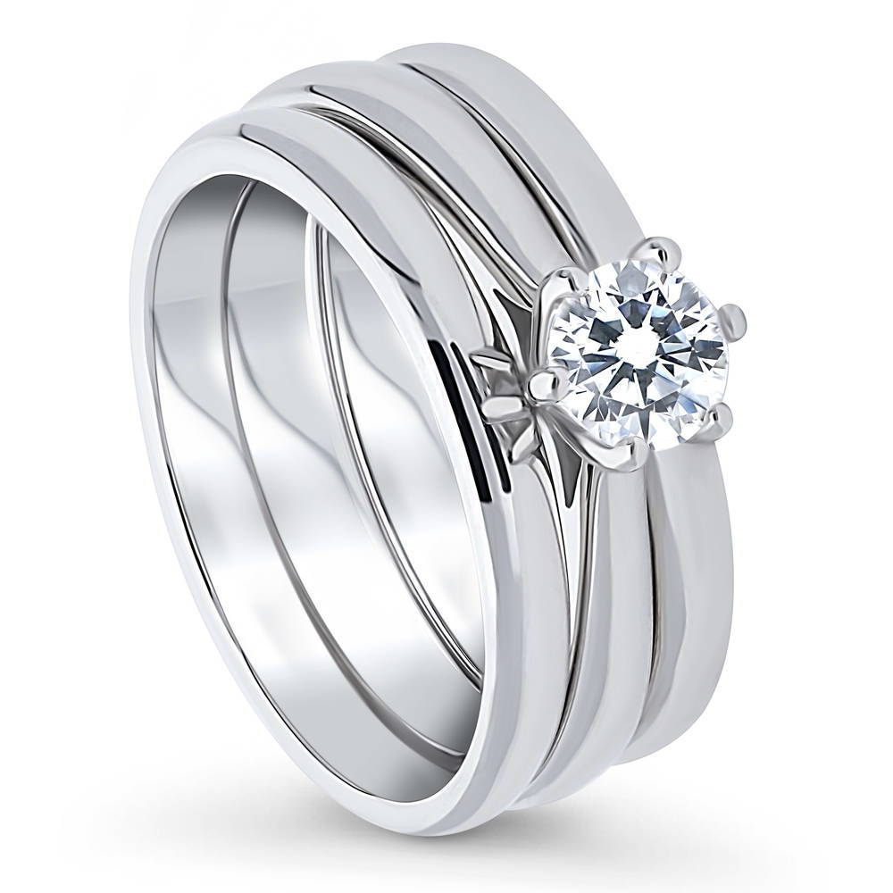 Front view of Solitaire 0.45ct Round CZ Ring Set in Sterling Silver, 4 of 16