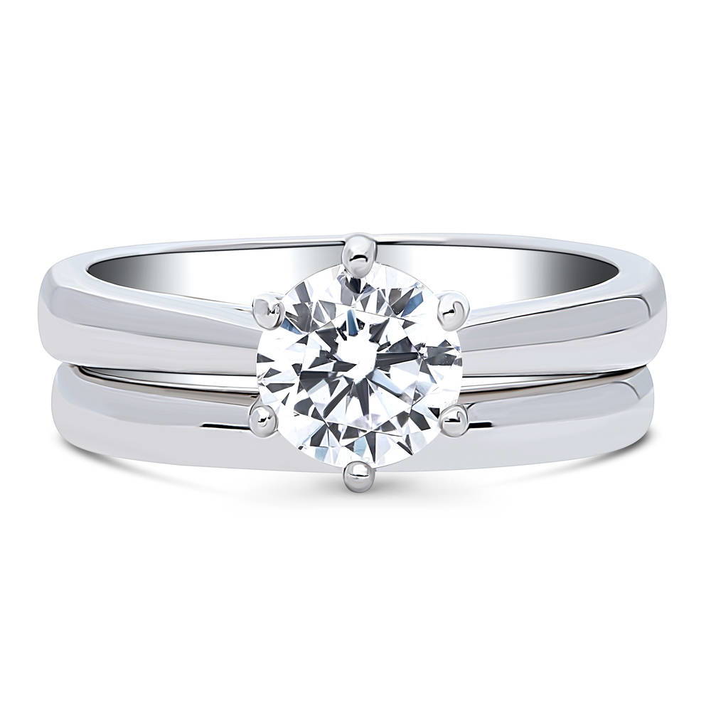 Solitaire 1ct Round CZ Ring Set in Sterling Silver, 1 of 11