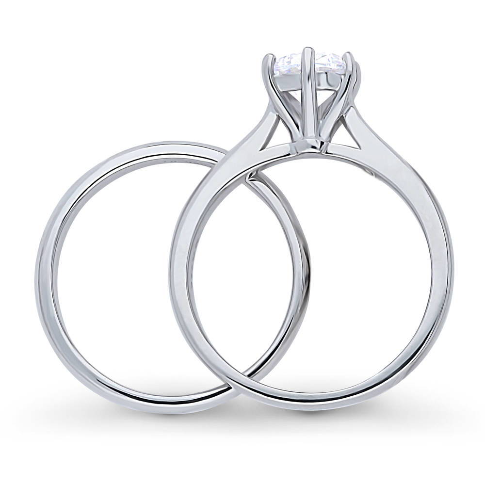 Alternate view of Solitaire 1ct Round CZ Ring Set in Sterling Silver, 8 of 11