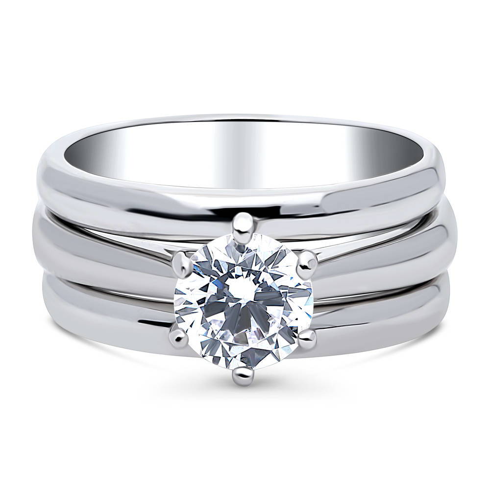 Solitaire 1ct Round CZ Ring Set in Sterling Silver
