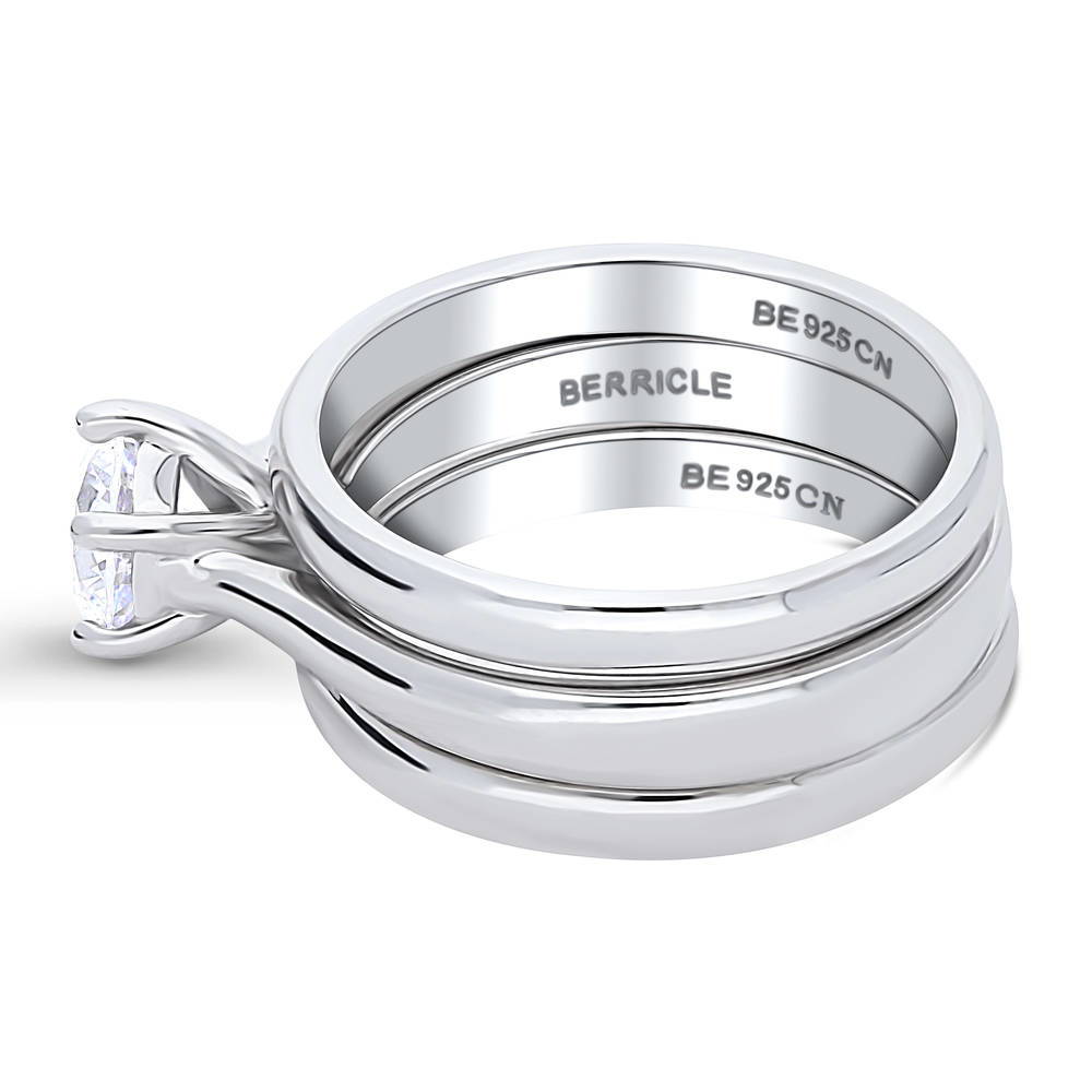 Solitaire 1ct Round CZ Ring Set in Sterling Silver