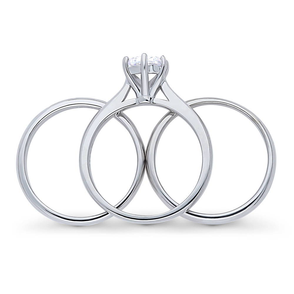 Solitaire 1ct Round CZ Ring Set in Sterling Silver