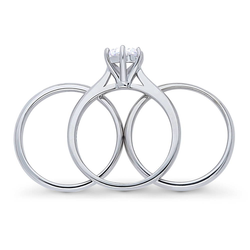 Alternate view of Solitaire 1ct Round CZ Ring Set in Sterling Silver, 8 of 11