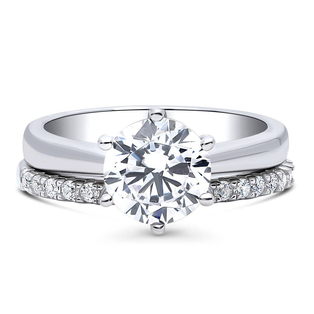 Solitaire 2ct Round CZ Ring Set in Sterling Silver