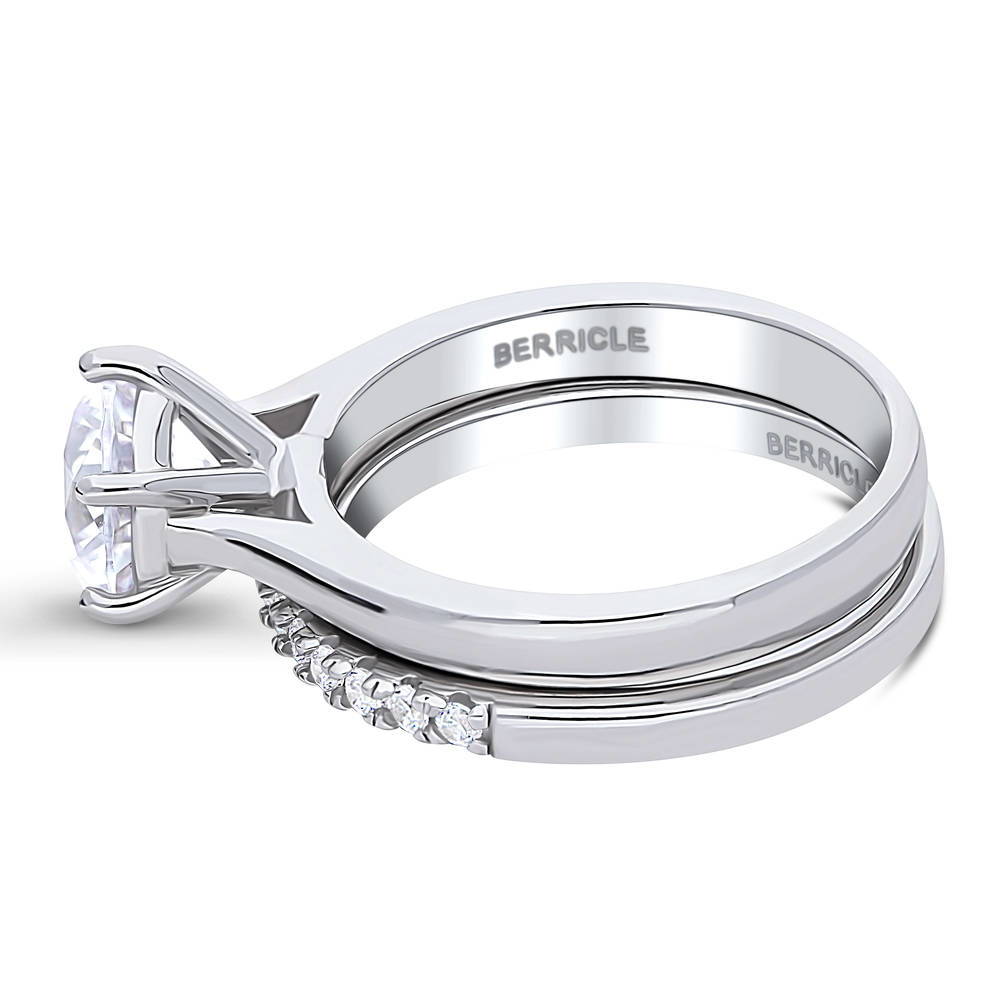 Solitaire 2ct Round CZ Ring Set in Sterling Silver