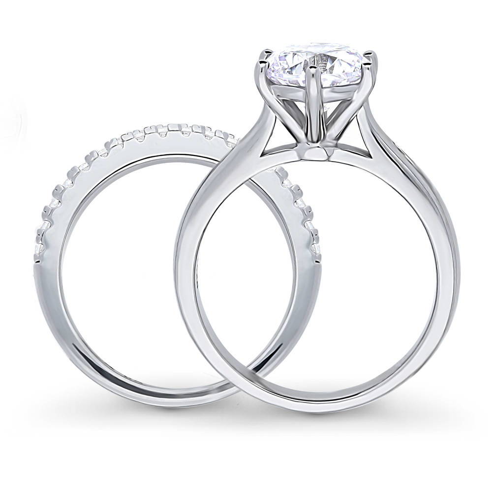 Solitaire 2ct Round CZ Ring Set in Sterling Silver