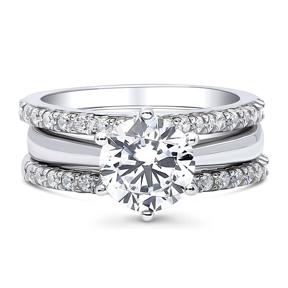 Solitaire 2ct Round CZ Ring Set in Sterling Silver