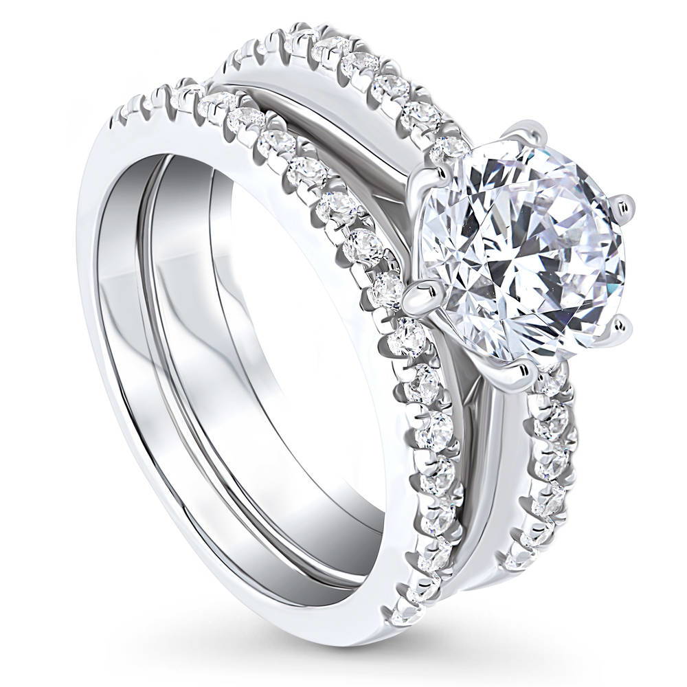 Front view of Solitaire 2ct Round CZ Ring Set in Sterling Silver, 3 of 18