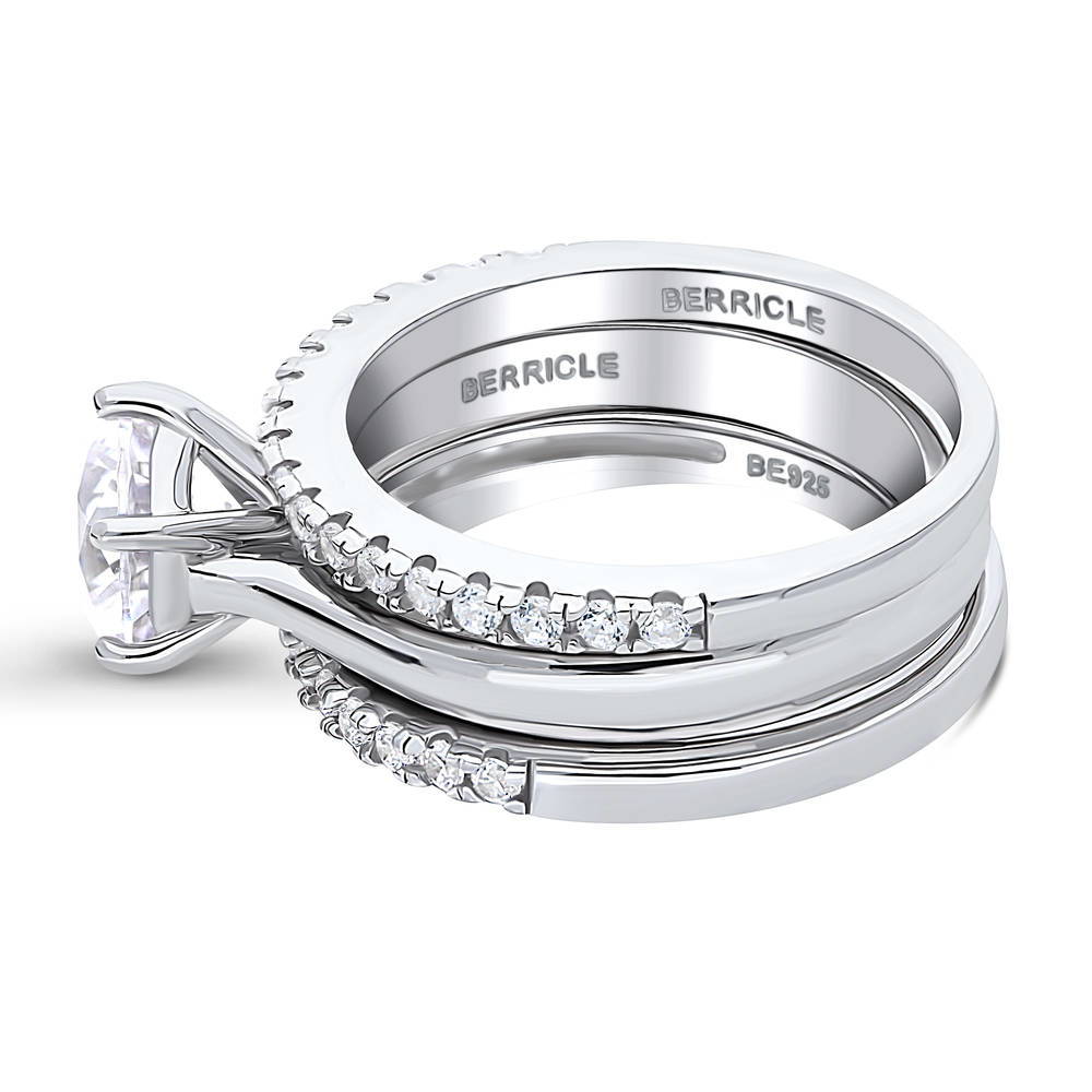 Angle view of Solitaire 2ct Round CZ Ring Set in Sterling Silver, 4 of 18