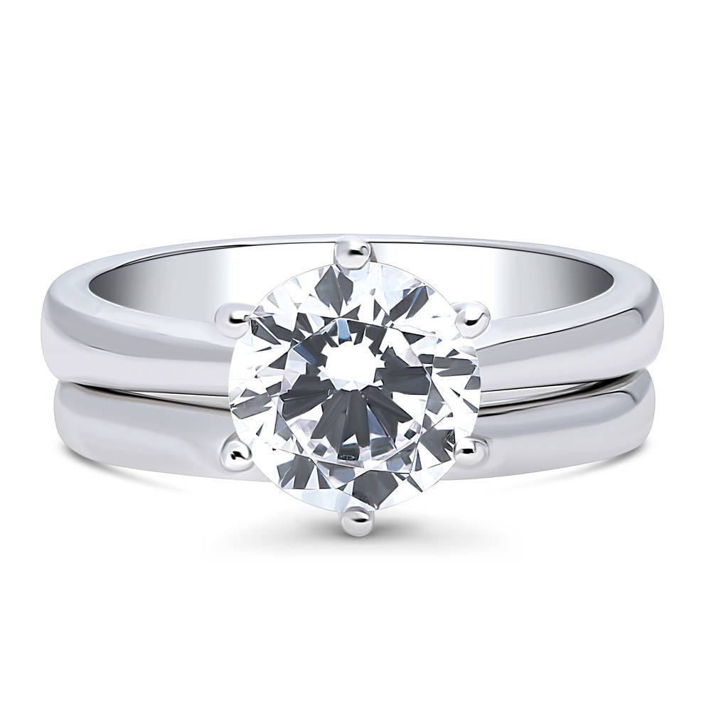 Solitaire 2ct Round CZ Ring Set in Sterling Silver