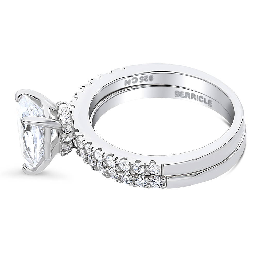 Angle view of Hidden Halo Solitaire CZ Ring Set in Sterling Silver