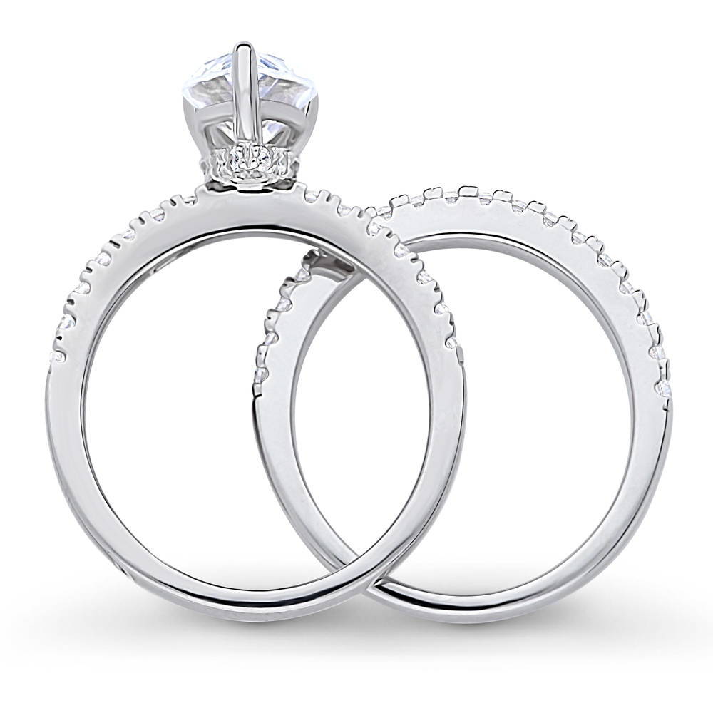 Solitaire Hidden Halo 1.8ct Pear CZ Ring Set in Sterling Silver