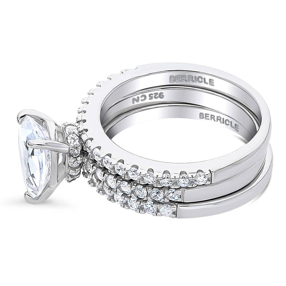 Angle view of Hidden Halo Solitaire CZ Ring Set in Sterling Silver