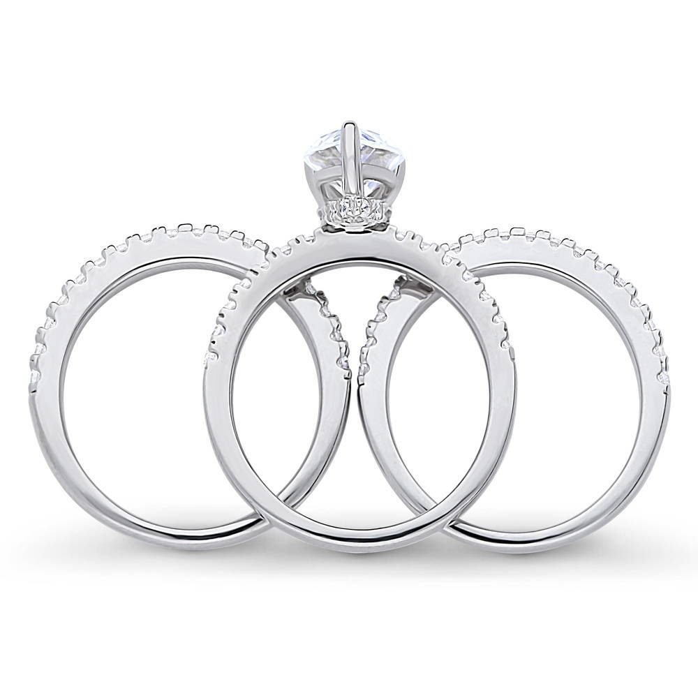 Hidden Halo Solitaire CZ Ring Set in Sterling Silver