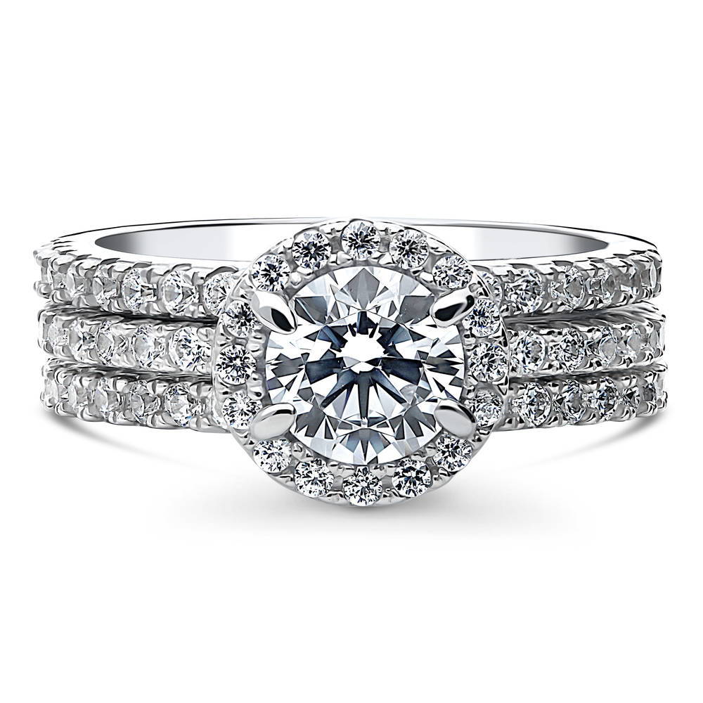 Halo Round CZ Ring Set in Sterling Silver