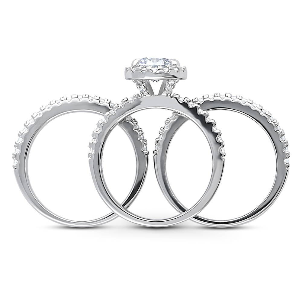 Halo Round CZ Ring Set in Sterling Silver