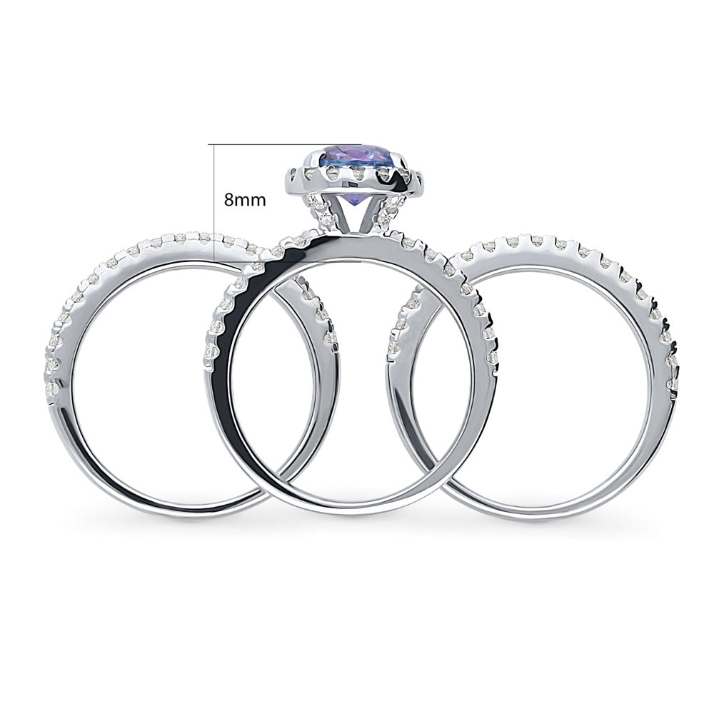 Alternate view of Halo Kaleidoscope Purple Aqua Round CZ Ring Set in Sterling Silver
