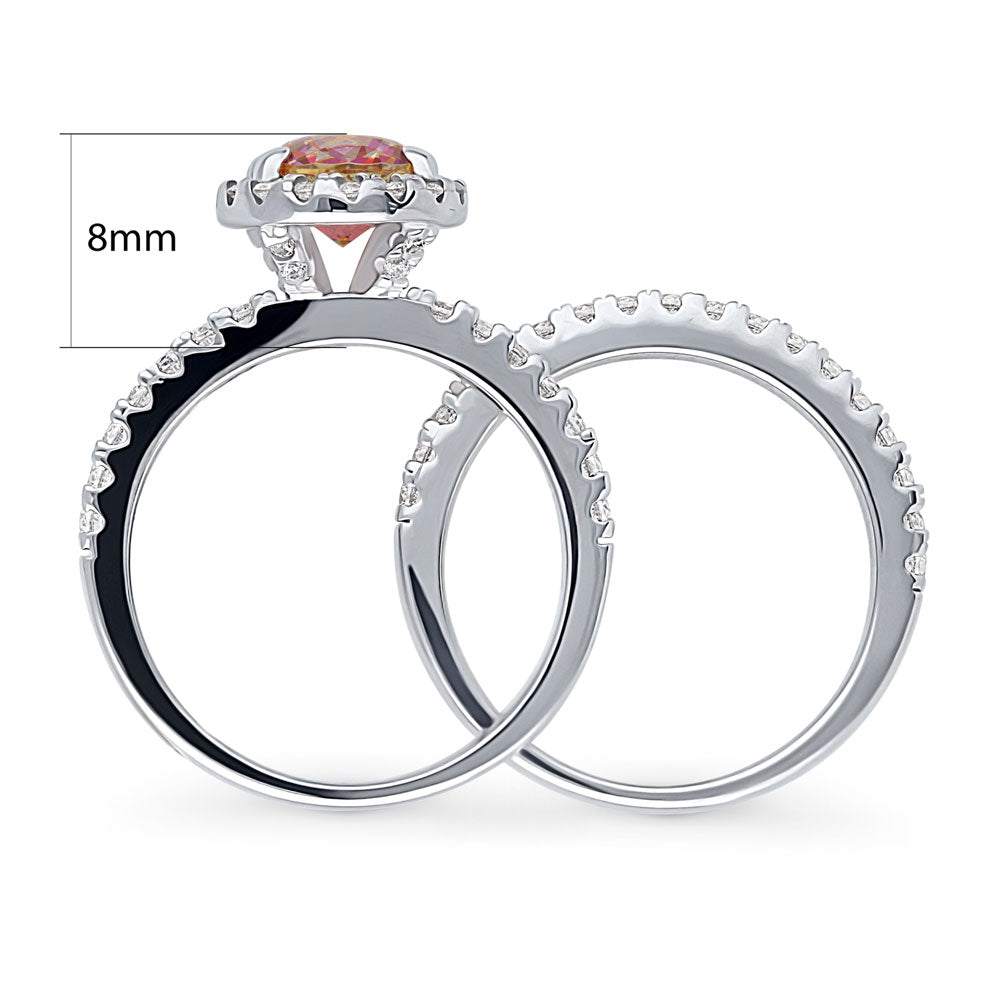 Alternate view of Halo Kaleidoscope Red Orange Round CZ Ring Set in Sterling Silver