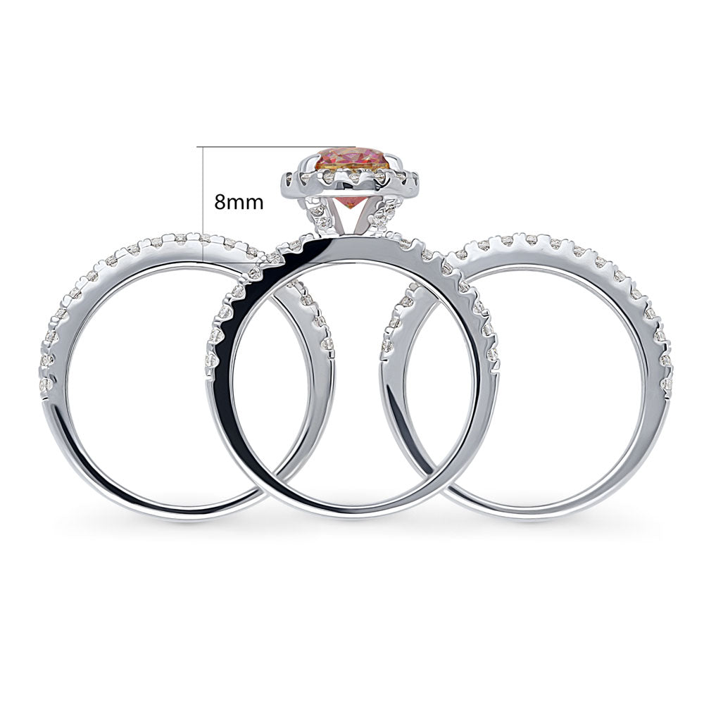 Halo Kaleidoscope Red Orange CZ Ring Set in Sterling Silver