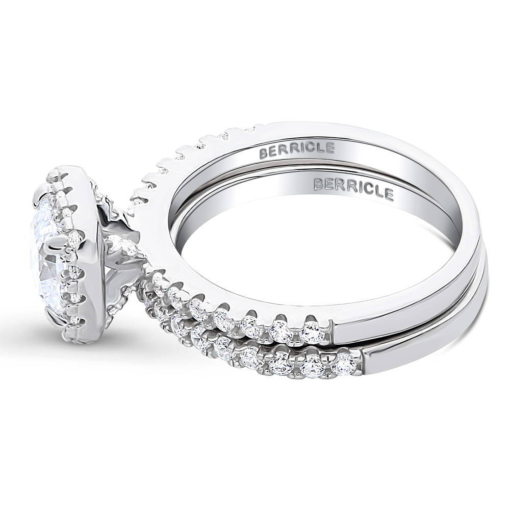 Halo Cushion CZ Ring Set in Sterling Silver