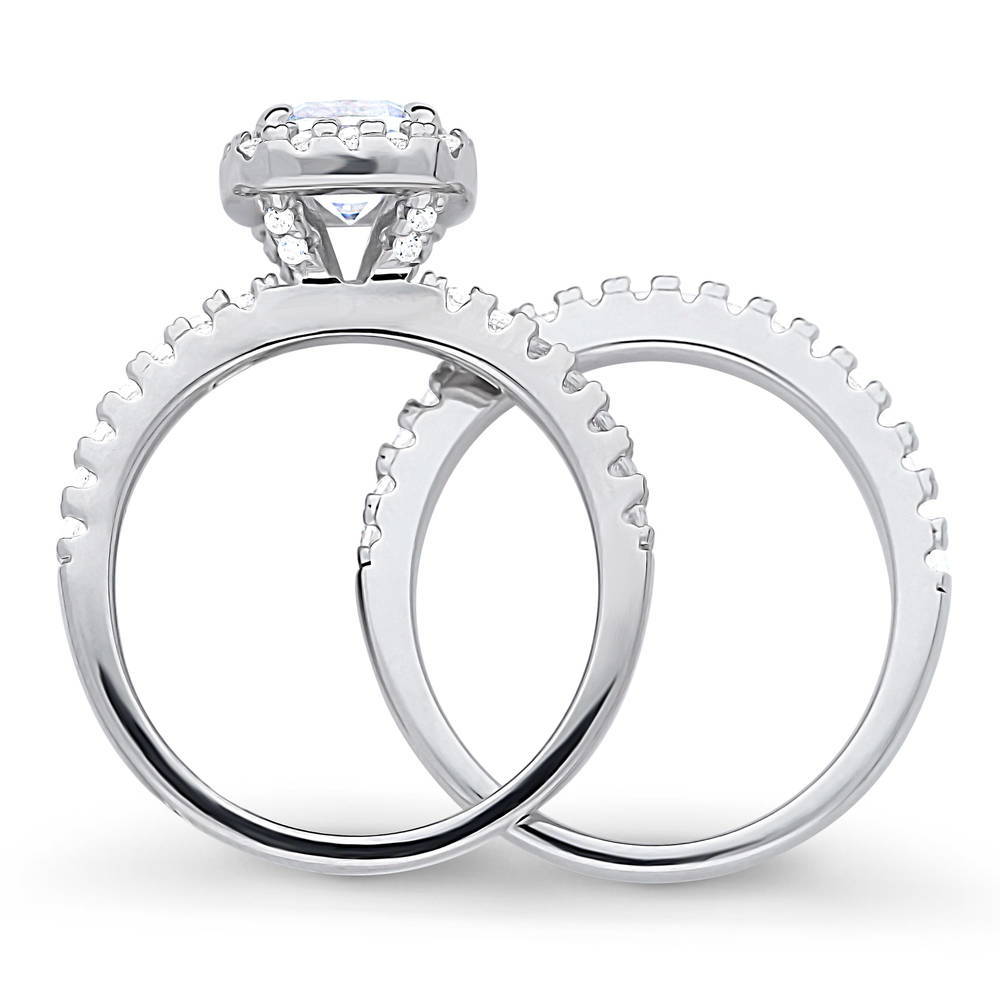 Alternate view of Halo Cushion CZ Ring Set in Sterling Silver