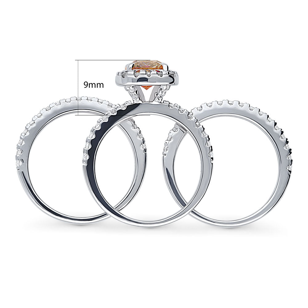 Halo Kaleidoscope Red Orange CZ Ring Set in Sterling Silver