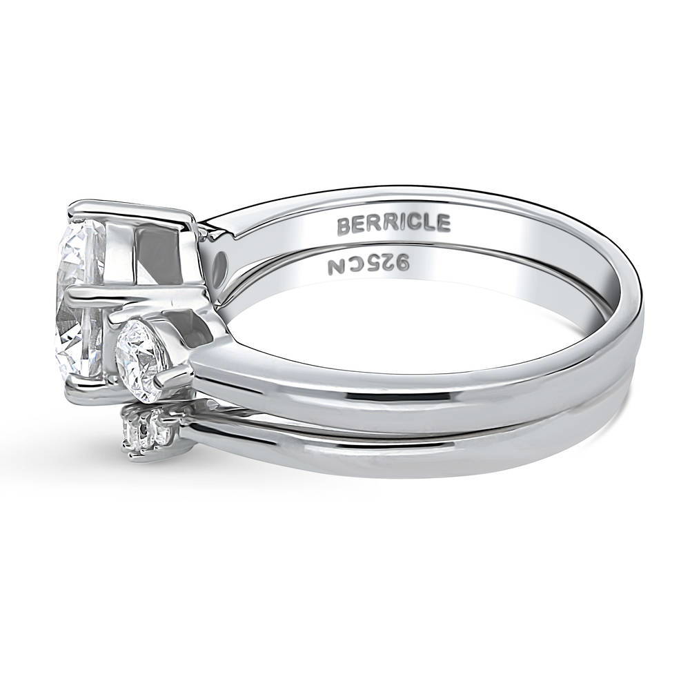 Angle view of 3-Stone 7-Stone Round CZ Ring Set in Sterling Silver