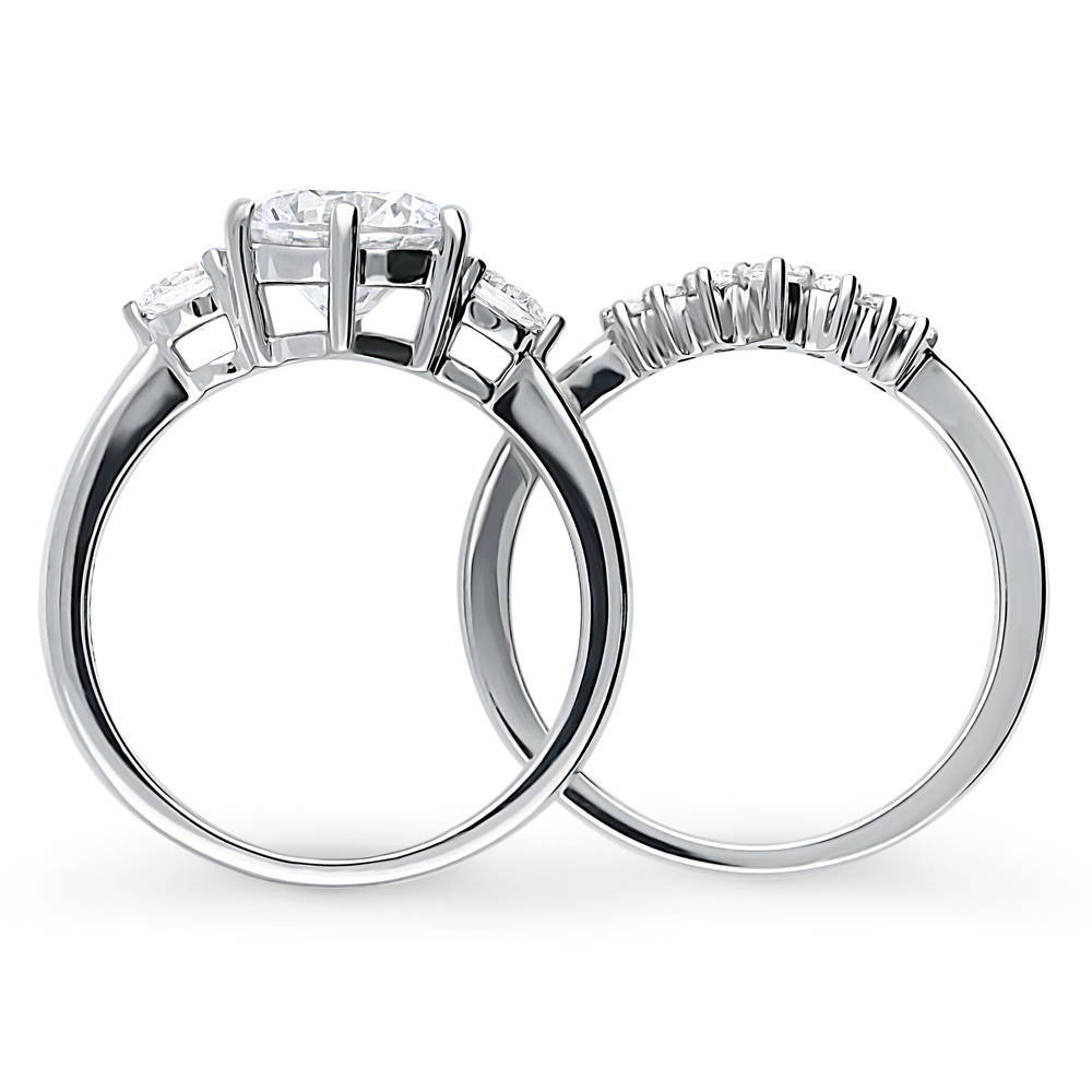 Alternate view of 3-Stone 7-Stone Round CZ Ring Set in Sterling Silver