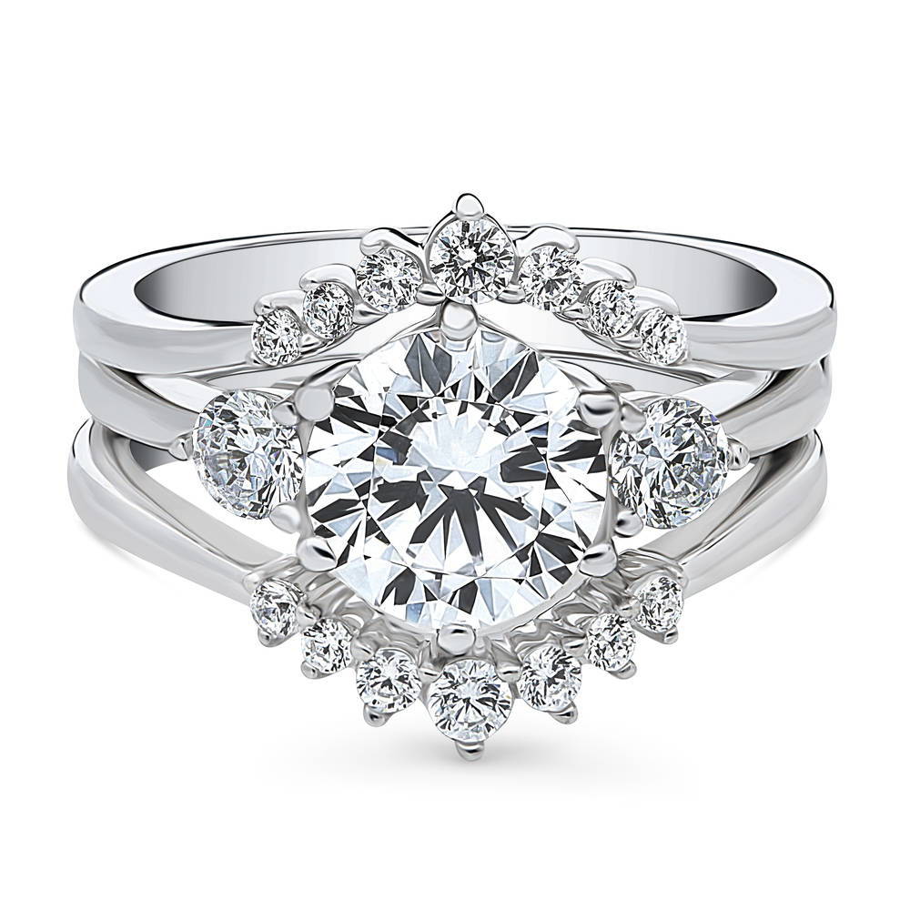 3-Stone 7-Stone Round CZ Ring Set in Sterling Silver